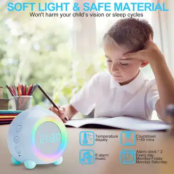 Изменение цвета Круглая Светодиодная подсветка Цифровой Будильник USB Перезаряжаемая Прикроватная лампа Сенсорное управление Дети Детский ночник Пробуждение