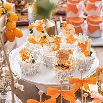 Имитация украшений десертного стола, модель сахарного кекса, серия Orange, украшение свадебной вечеринки, сцена у окна, Реквизит для фотосъемки.