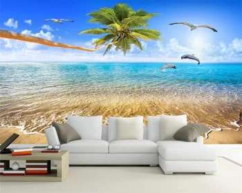 индивидуальные обои beibehang прекрасный вид на море кокосовые пальмы огромный морской дельфин Обои на фоне телевизора для стен 3 d