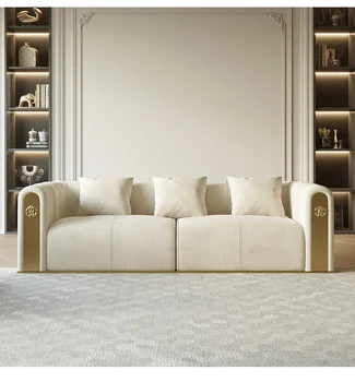 Итальянский тканевый диван прямого силуэта, гостиная, итальянский минималистичный и роскошный диван из матового бархата с технологией 