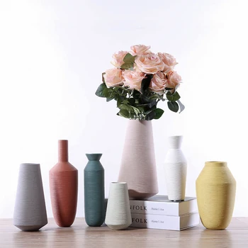 Керамическая ваза для цветов с матовыми ребрами, декоративная фарфоровая ваза для цветов, столешница, центральные элементы домашнего декора, гостиная и офис