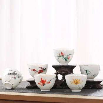 Керамическая маленькая чайная чашка с ручной росписью, современная простая чашка мастера кунг-фу, Офисный чайный сервиз, домашняя белая фарфоровая кружка для воды ручной работы