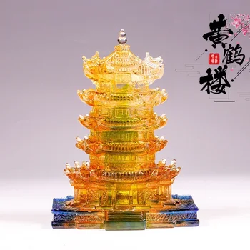 Китайская древняя архитектура, Цветная глазурь, желтая башня крана, украшения, фарфоровый ретро подарок