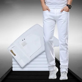 Классические мужские белые джинсы Regular Fit в деловом стиле, модные джинсовые хлопковые брюки повышенной эластичности, мужские брендовые брюки, 109