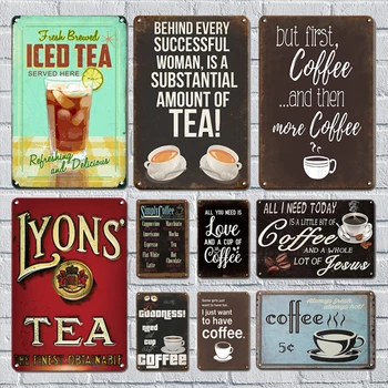 Классический чайно-кофейный металлический плакат, жестяная вывеска, винтажные аксессуары для декора кухни, кафе-бара, ретро настенная табличка для гостиной