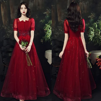 Классическое Красное платье для выпускного вечера Одежда для свадебных тостов Невесты Элегантный Темперамент Газовая юбка Ежегодная вечеринка Банкет Вечеринка Vestidos