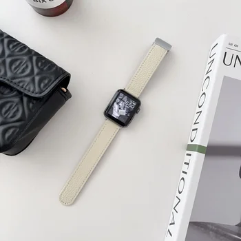 Кожаный ремешок uhgbsd с Рисунком Личи Для Apple Watch 45 44 41 42 Ultra 49/SE с Магнитной пряжкой-Присоской iWatch SerieS 1-8 Ремешок