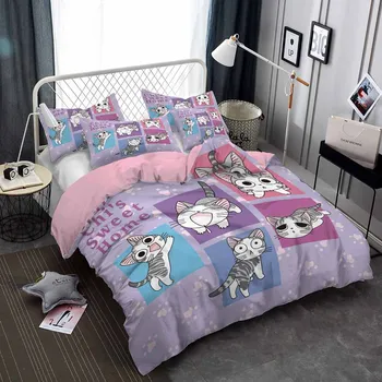 Комплект постельных принадлежностей Пододеяльник с 3D рисунком милого кота для детей и взрослых Двухместный номер Queen King Size, Стеганое одеяло, постельное белье для спальни