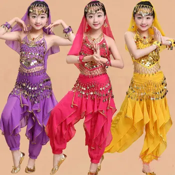 Комплекты Костюмов для Танца Живота Для девочек, Детское Платье Для Индийских Танцев, Детские Болливудские Танцевальные Костюмы для Девочек, Танцевальная Одежда 6 Цветов