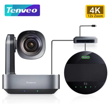Конференц-система Tenveo 4K Video and Audio All In One PTZ-камера с 12-кратным зумом 4K и Диапазоном передачи голоса 6 м По Bluetooth-громкой Связи