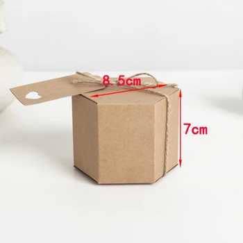 Коробка конфет из крафт-бумаги 50шт, подарочная коробка из шестиугольной картонной коробки для конфет, со шпагатом и биркой, принадлежности для свадебной вечеринки