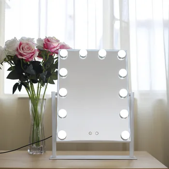 Косметическое зеркало, Зеркало со светодиодной лампочкой, Портативное зеркало принцессы, Косметическое зеркало, Туалетный столик, 3-цветное Зеркало для макияжа, Регулируемый сенсорный экран