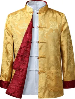 Костюм Тан Двусторонний Воротник куртки Традиционная китайская одежда Для мужчин Шелковое пальто для кунг-фу Cheongsam Top Hanfu Men