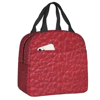 Красная кожаная термоизолированная сумка для ланча с рисунком, женская портативная сумка для ланча на открытом воздухе, коробка для хранения еды в путешествиях