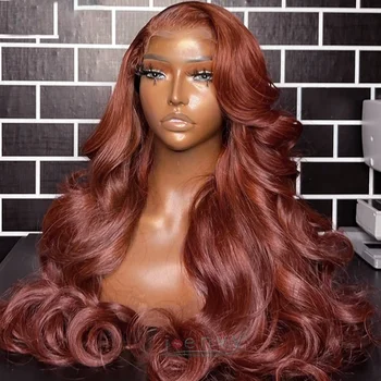 Красновато-коричневый 360 кружевной фронтальный парик Объемная волна 13x6 HD Прозрачный кружевной фронтальный парик Красновато-коричневый парик из человеческих волос для женщин