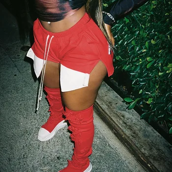 Красные шорты из искусственной кожи Повседневные Y2K Сексуальные вечерние Короткие брюки с высокой талией, обтягивающие короткие брюки для ночного клуба, женские шорты из искусственной кожи