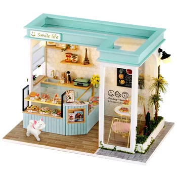 Креативная деревянная модель DIY Миниатюрный Строительный комплект Мебель для ресторана быстрого питания Аксессуары для Кукольного домика Подарок на День рождения