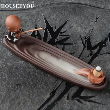 Креативная форма лодки Маленький Монах 2в1 Курильница для Благовоний с Обратным потоком Ароматическая Кадильница Ароматическая Печь Буддийский Домашний Офис Incenso