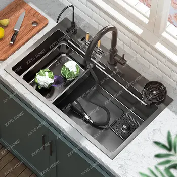 Кухонная раковина из нержавеющей стали Nano 304 с одним слотом, современная многофункциональная раковина для рабочего места, таз для мытья посуды и мойка