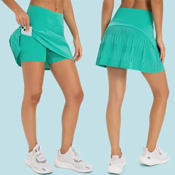 Легкая плиссированная теннисная юбка SHINBENE, шорты для тренировок с высокой талией, юбки для бадминтона с карманами для женщин