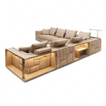 Легкий роскошный диван из матовой кожи В современном минималистском стиле для гостиной, высококлассный угловой диван в вавилонском стиле, мебель для дивана, минималистский диван