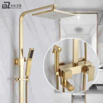 Легкий роскошный душ из матового золота, полностью медный бытовой четырехскоростной душ с усилителем gold jet