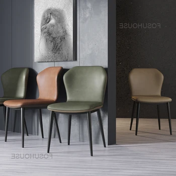 Легкий Роскошный Обеденный стул Металлический Постмодернистский Кожаный стул у дома Современный Простой табурет для индивидуальности Мода Креативность