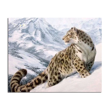 Леопард в снежных горах, холст, плакаты и принты, настенное изображение диких животных для домашнего декора гостиной