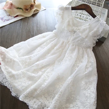 Летнее платье с цветочным узором для девочек, белое платье для первого причастия, детская одежда для маленьких девочек от 3 до 6 лет, костюм принцессы на день рождения, детская школьная одежда