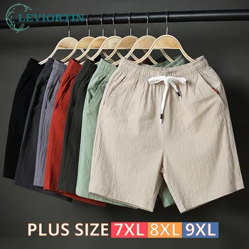 Летние мужские однотонные льняные брюки однотонного цвета, мужские летние брюки больших размеров 7XL 8XL 9XL, удобные повседневные льняные брюки