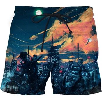 Летние мужские шорты с 3D принтом гор и реки, Звездное небо, Быстросохнущие плавательные шорты, повседневные пляжные брюки большого размера, мужская одежда