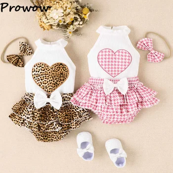 Летние наряды Prowow 0-24 м для маленьких девочек 2023, топ на бретелях с розовым сердечком + многослойные брюки из полипропилена в клетку с принтом, 3 шт. Комплекты одежды для новорожденных девочек