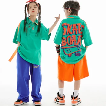 Летняя Детская одежда Свободные топы и брюки, бальный костюм для девочек, джазовый танцевальный костюм для мальчиков в стиле хип-хоп, Уличный танцевальный костюм для мальчиков BL10361
