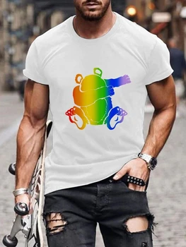 Летняя мужская повседневная футболка с круглым вырезом и коротким рукавом с принтом 2023 года, повседневная футболка с рисунком радужного медведя, футболка с 3D-принтом