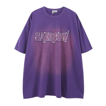 Летняя футболка в стиле хип-хоп с вышивкой в виде звезды, оверсайз, Harakuju, градиентные футболки с короткими рукавами для мужчин, свободный крой