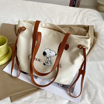 Летом холщовый мешок женщин большой емкости сумка на плечо 2022 новый Снупи хозяйственная сумка Сумочка сумка