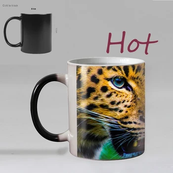 Меняющая цвет Кружка Leopard Креативная Керамическая посуда для напитков с теплым кофе и молоком, Чашка для чая, Кружки для рождественских подарков на День рождения ребенка