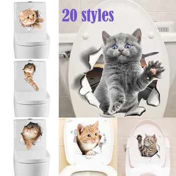 Милые 3D наклейки для кошачьего туалета, Наклейка на крышку унитаза для дома и общественных мест, Прозрачное Съемное Украшение для ванной комнаты своими руками
