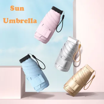 Мини-зонтики от солнца и дождя двойного назначения, складывающиеся на 6 ребер, Шестикратные зонтики для леди, Солнцезащитный крем, защищенный от ультрафиолета UPF 50 + Праздничных подарков