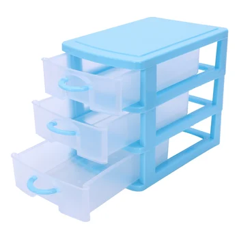 Мини полупрозрачный пластиковый ящик для хранения выдвижного типа (синий 3 слоя)