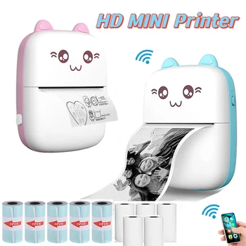 Мини-термопринтер этикеток, умный карманный портативный фотопринтер для телефонов Android / ios, беспроводной клей / с бумагой для печати