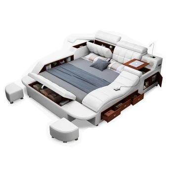 Многофункциональная кровать размера King / Queen-Size, Высокотехнологичные кровати Smart Beds Ultimate Camas TATAMI, кровать с массажной подсветкой, обитая натуральной кожей, со звуком