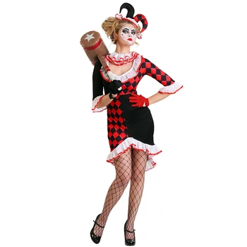 Множественный Карнавал Хэллоуин Леди Цирк Покер Костюм Клоуна Классический Сумасшедший Злой игровой костюм Пеннивайза Косплей Необычное вечернее платье