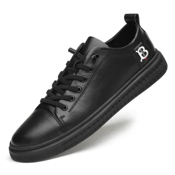 Модная мужская спортивная обувь из натуральной кожи на плоской подошве со шнуровкой, кожаные кроссовки для бега, Повседневная обувь