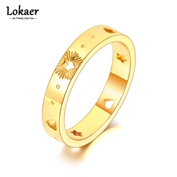 Модное Простое Обручальное кольцо на палец Lokaer в форме сердца со Звездой из нержавеющей стали R23040