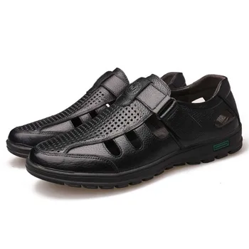 Модные мужские кожаные сандалии, мужская повседневная обувь, дышащая обувь, Размер 38-48