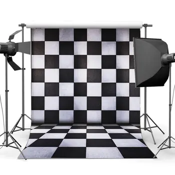 Мозаичный фон Черно-белые фоны с геометрическим квадратным рисунком Фон для фотосъемки