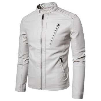 Мужская куртка из искусственной кожи 2023, Мотоциклетные осенние мужские куртки, Белая верхняя одежда Jaqueta De Couro Masculina, мужские пальто из искусственной кожи 5XL