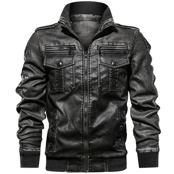 Мужская повседневная куртка из искусственной кожи европейского размера со стоячим воротником, с несколькими карманами, армейские мотоциклетные куртки jaqueta de couro masculina