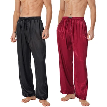 Мужские атласные шелковые пижамные штаны TONY And CANDICE, длинные пижамные штаны для отдыха с карманами в комплекте